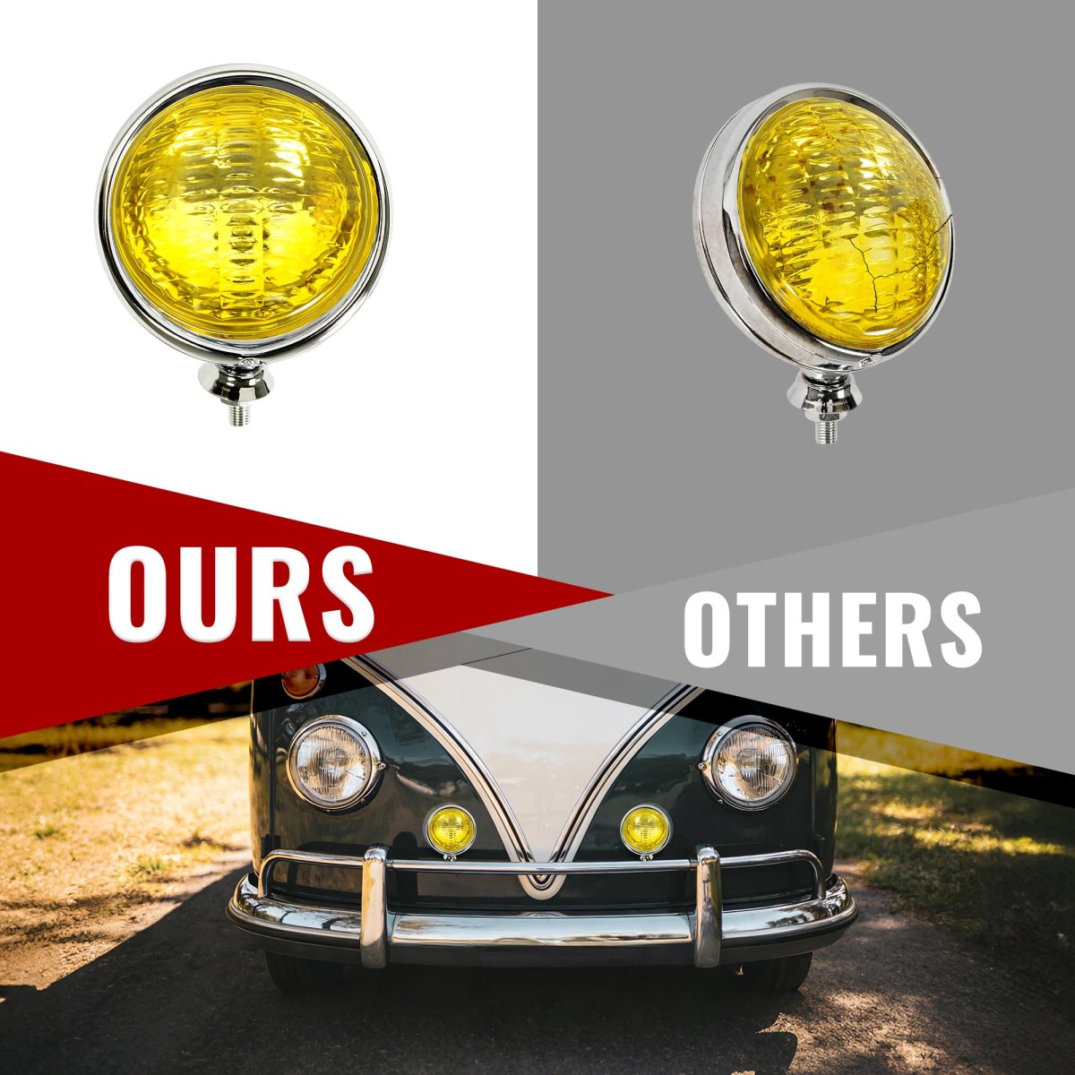 Hecasa 2pcs Fog Lights Yellow Lens Universal Fit 12 Volt 35 Watts Chrome Vintage Style Steel Glass Adjustable Ball And Cup
