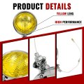 Hecasa 2pcs Fog Lights Yellow Lens Universal Fit 12 Volt 35 Watts Chrome Vintage Style Steel Glass Adjustable Ball And Cup
