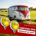 Hecasa 2pcs Fog Lights Yellow Lens Universal Fit 12 Volt 35 Watts Chrome Vintage Style Steel Glass Adjustable Ball And Cup