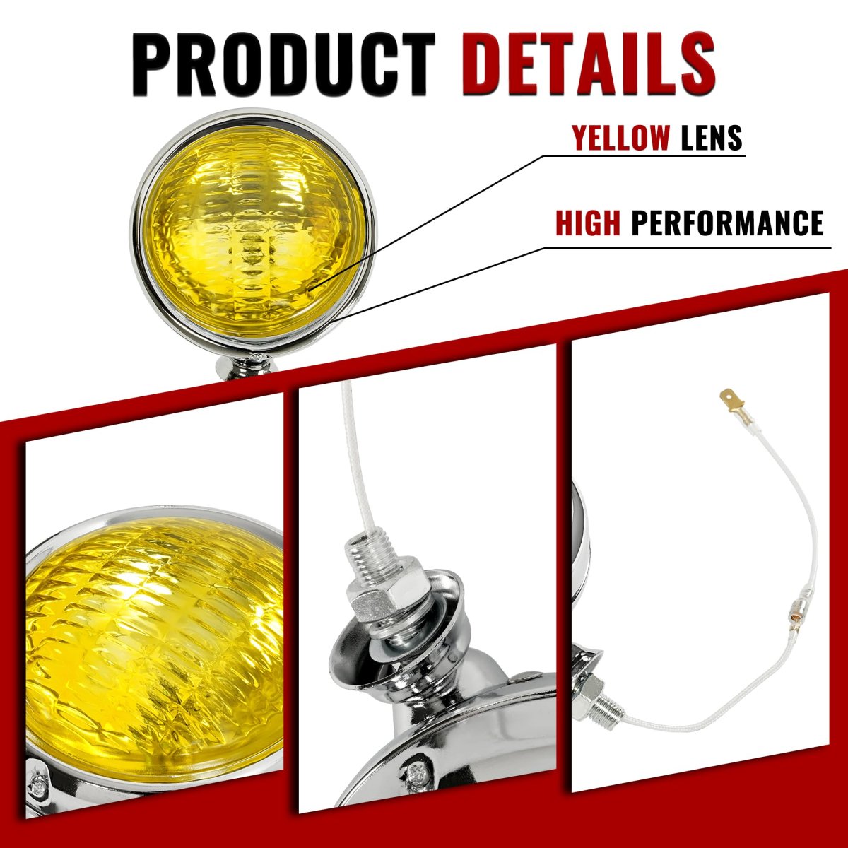 Hecasa 2pcs Fog Lights Yellow Lens Universal Fit 12 Volt 35 Watts Chrome Vintage Style Steel Glass Adjustable Ball And Cup