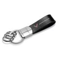 Chevrolet Corvette C8 Black Genuine Leather Strap Keychain With Chrome Round Hook Metal Ring Official Licensed Accessory 3 63 