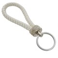 Braided Leather Car Remote Key Keychain With Synthetic Bling Crystal Diamond Circle For Girls