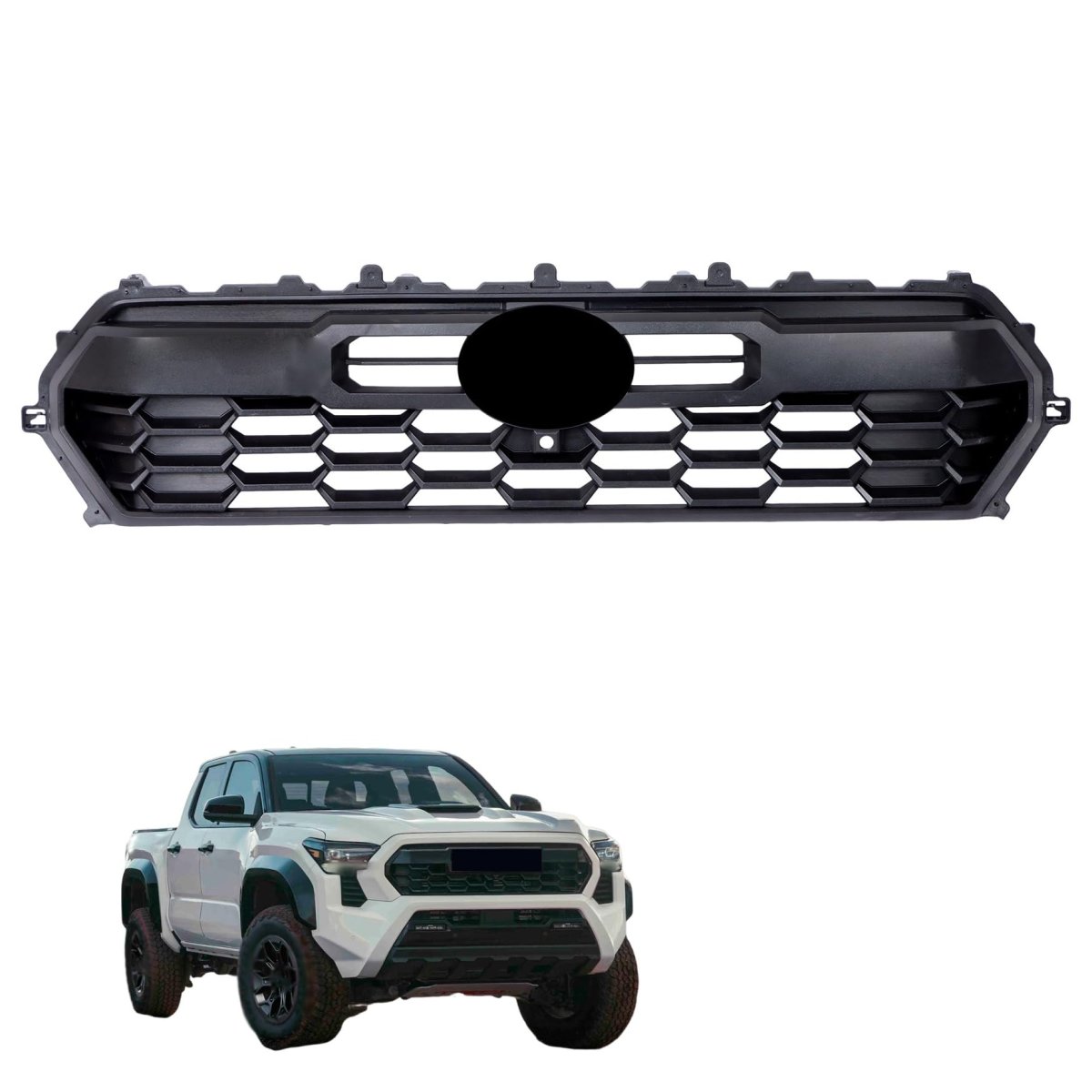 Black Front Bumper Grille With Camera Hole Upper Honeycomb Style Replacement For Tacoma 2024-2025