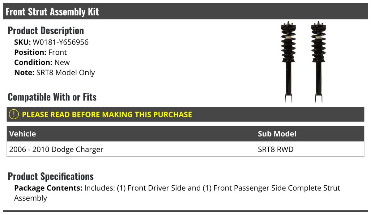 Front Strut And Coil Spring Assembly Set Of 2 For 2006 2010 Dodge Charger S R T 8 Rwd