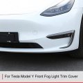 Fastche Front Fog Light Trim Cover For Tesla Model Y Eyebrow Spoiler Accessories Lamp Frame Blade Compatible With 2019 2020