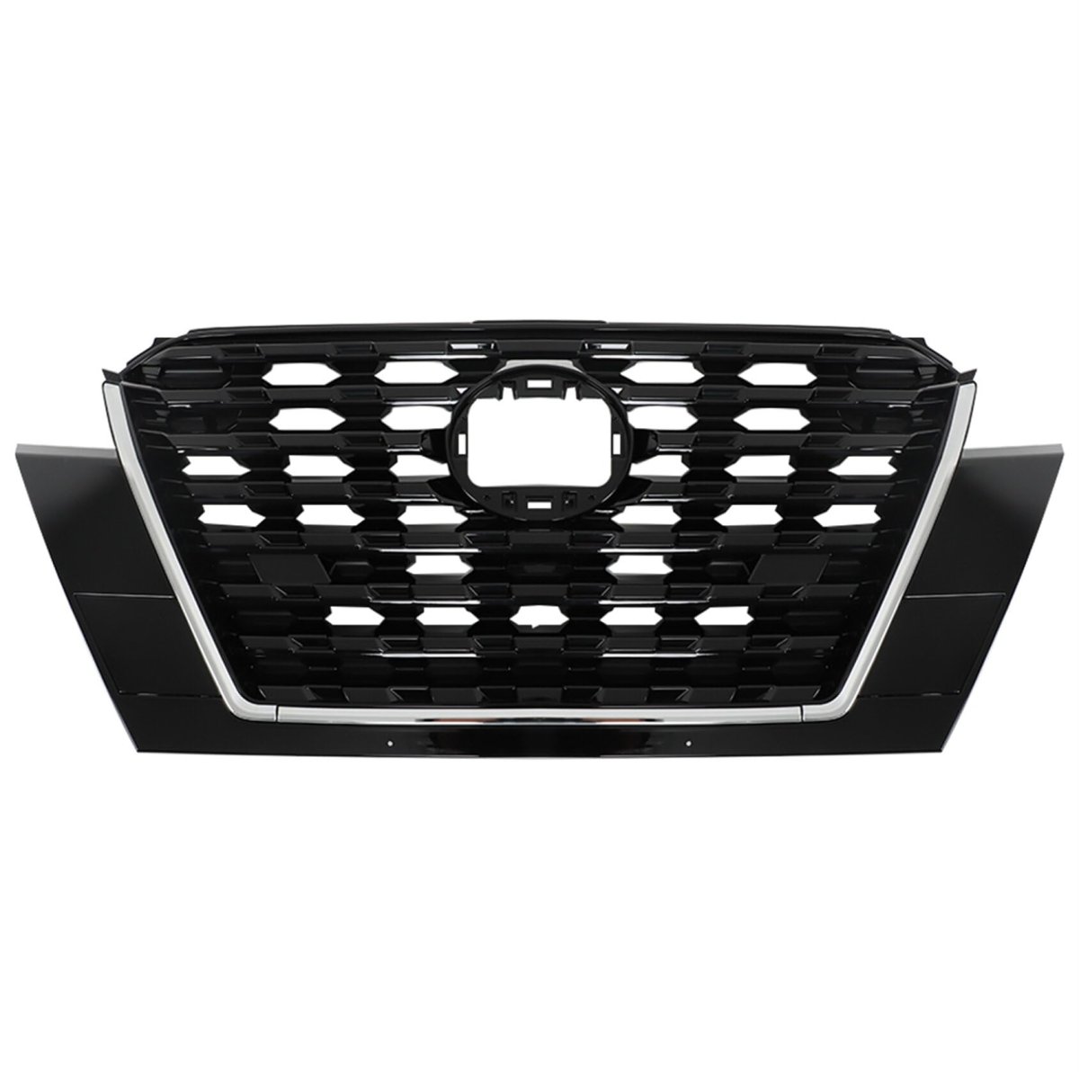 Front Upper Bumper Grille Black Grill Replacement For 2021 2022 2023 Kicks Durable Plastic With Silver And Chrome Design