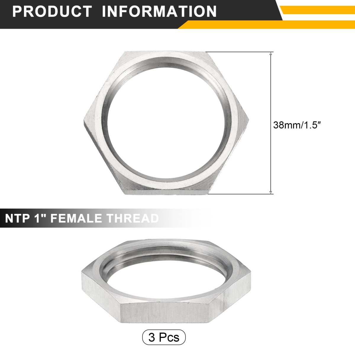 3pcs Cast Pipe Fitting Hex Locknut 304 Stainless Steel Lock Nut Npt1 Female Thread For Plumbing Fixed Water Broom And