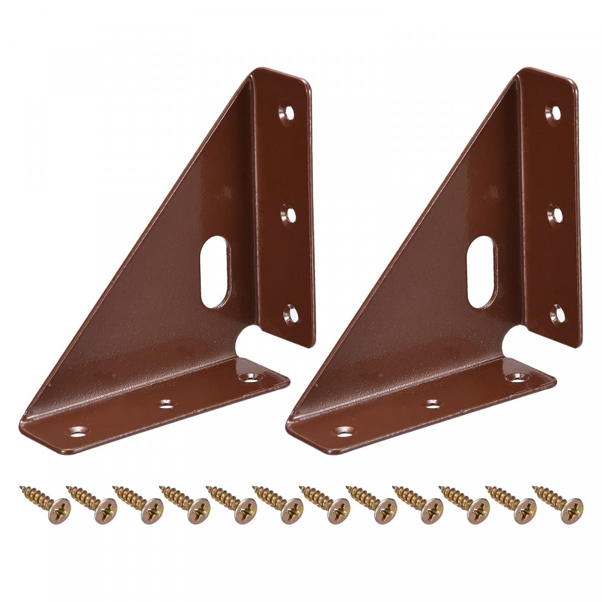 2pcs Angle Corner Brackets 86mm X Cold Rolled Steel Braces Joining Support With Screws For Desk Bed Edge Brown