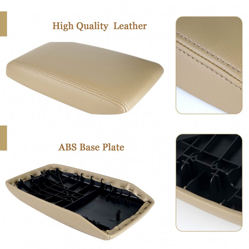 Leather Center Console Armrest Lid Kit For 2008 2009 2010 2011 2012 2013 2014 Toyota Highlander Beige Microfiber And Abs Base