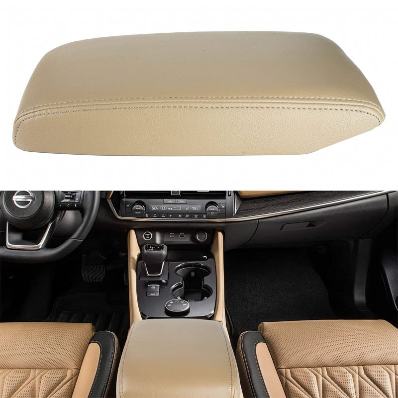Leather Center Console Armrest Lid Kit For 2008 2009 2010 2011 2012 2013 2014 Toyota Highlander Beige Microfiber And Abs Base