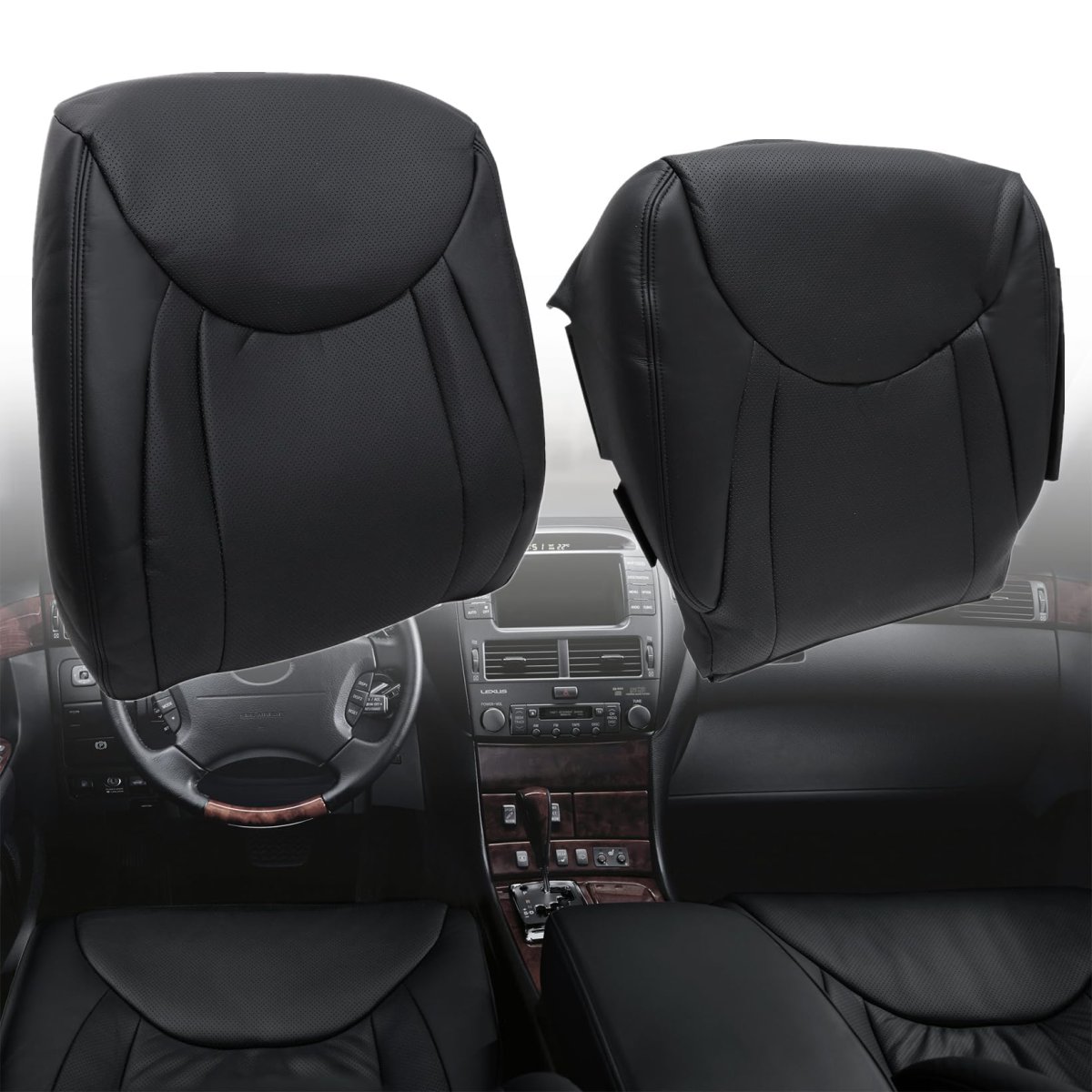 Front Driver And Passenger Side Bottom Top Back Replacement Seat Covers Black Perforated Microfiber Leather For Lexus Ls430