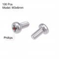 Uxcell M3x6mm Machine Screws Pan Phillips Cross Head Screw 304 Stainless Steel Fasteners Bolts 100pcs