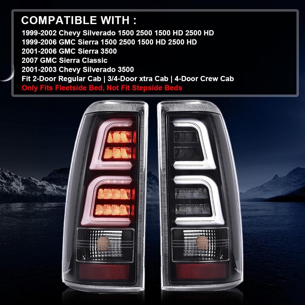 Led Tail Light Assembly Rear Brake Lamp For Chevy Silverado Gmc 1999 2000 2001 2002 1500 2500 3500 Hd Clear Lens Gm2800186
