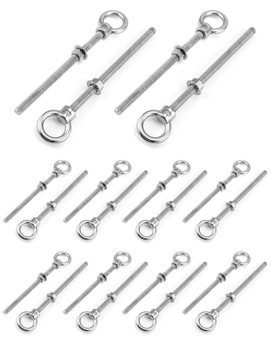 Threaded Eyebolts 20 Pack 3 8 X 6 Long Stainless Steel Marine Grade Shoulder Eye Bolt