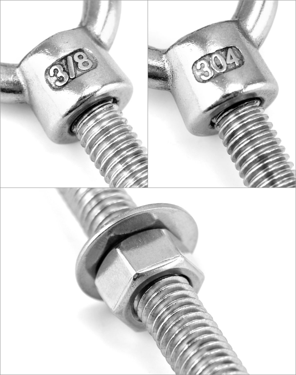 Threaded Eyebolts 20 Pack 3 8 X 6 Long Stainless Steel Marine Grade Shoulder Eye Bolt