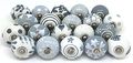 Jgarts 20 Knobs Grey White Cream Hand Painted Ceramic Cabinet Drawer Pull Pulls 