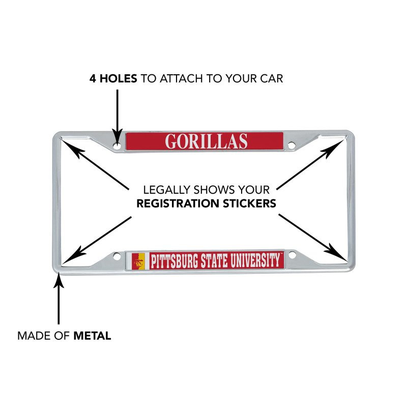 Pittsburg State University Gorillas Metal License Plate Frame For Front Or Back Of Car Officially Licensed Mascot