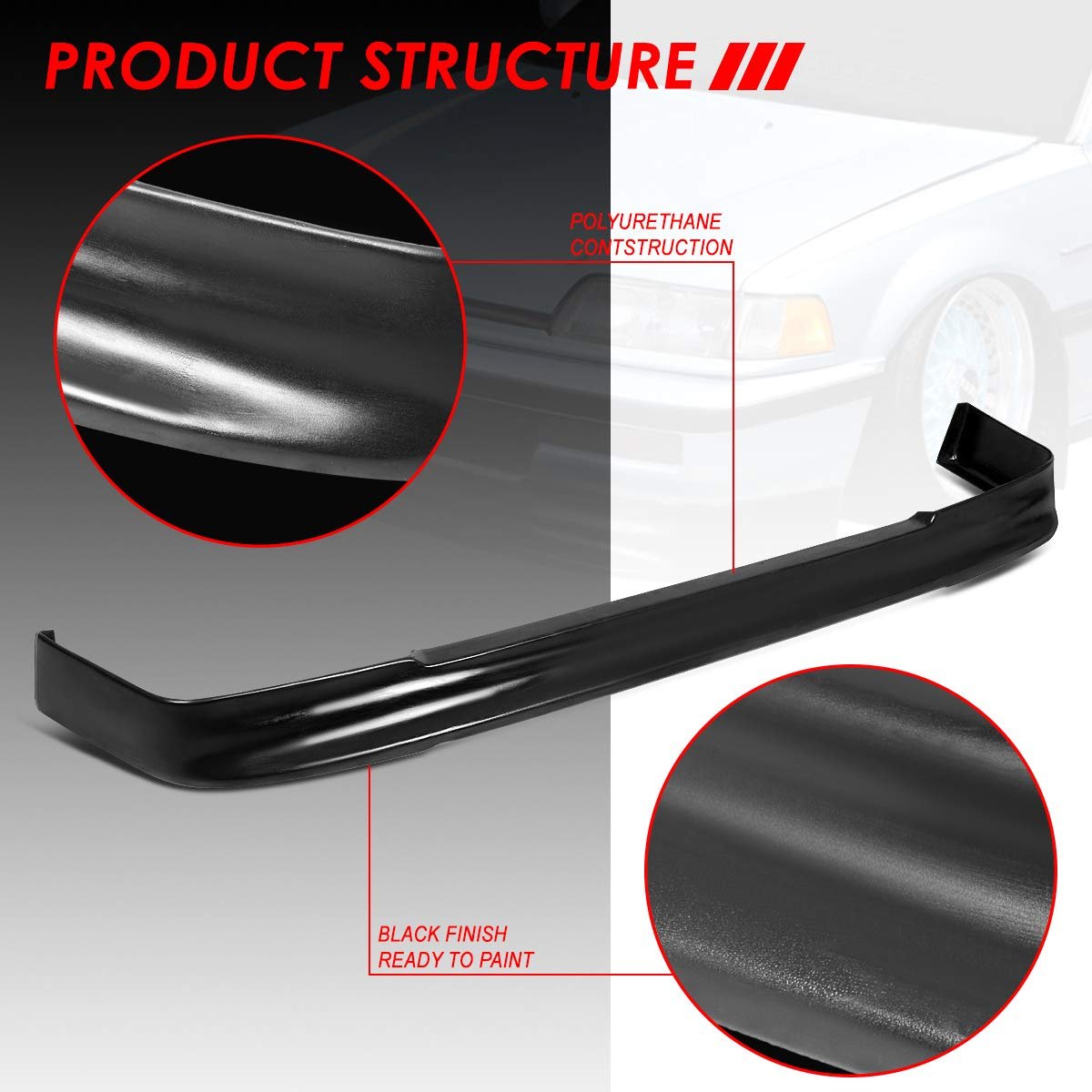 Oe Style Matte Front Bumper Lip Splitter Chin Spoiler Wing Body Kit For Honda Civic Wagon Hatchback 88-91
