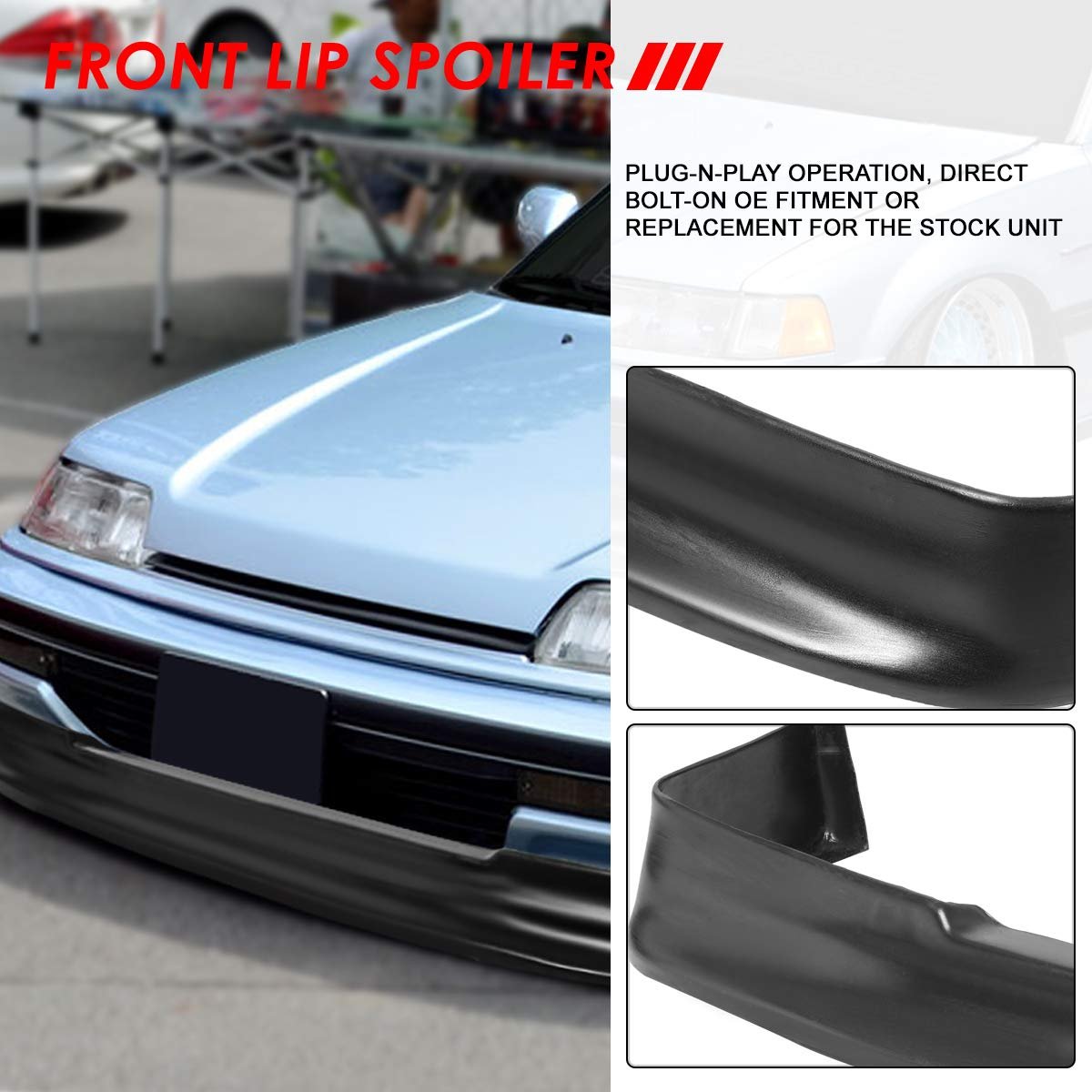 Oe Style Matte Front Bumper Lip Splitter Chin Spoiler Wing Body Kit For Honda Civic Wagon Hatchback 88-91