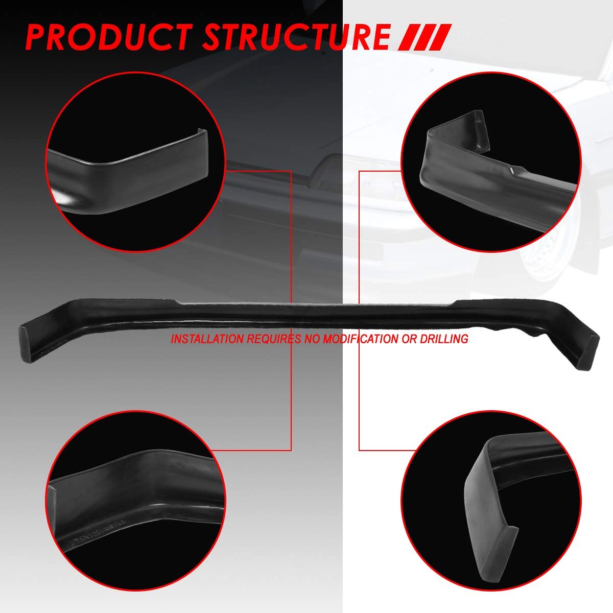 Oe Style Matte Front Bumper Lip Splitter Chin Spoiler Wing Body Kit For Honda Civic Wagon Hatchback 88-91