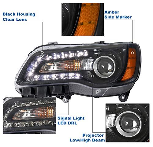 Led Drl Projector Headlight Headlamp Lamp Black Driver Side For 2011-2014 Chrysler 300