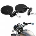 1 Inch Bar End Round Mirrors For Kawasaki Suzuki Ducati Black 
