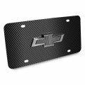 Ipick Image Made For Chevrolet 3d Gunmetal Gray Metal Logo On Black Carbon Fiber Pattern Stainless Steel License Plate