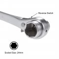 Uxcell 19 X 24mm Hexagon Scaffold Podger Ratchet Spanner Ratcheting Socket Wrench Tool Silver Tone