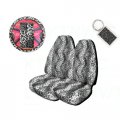 A Set Of 2 Universal Fit Animal Print High Back Bucket Seat Covers Wheel Cover Shoulder Pads And 1 Key Fob Snow Leopard 