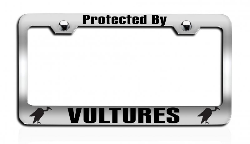 Protected By Vultures Chrome Metal License Plate Frame Tag Holder K16