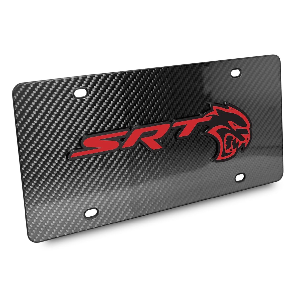 Dodge Srt Hellcat In Red 3d Logo On Real Black Carbon Fiber License Plate