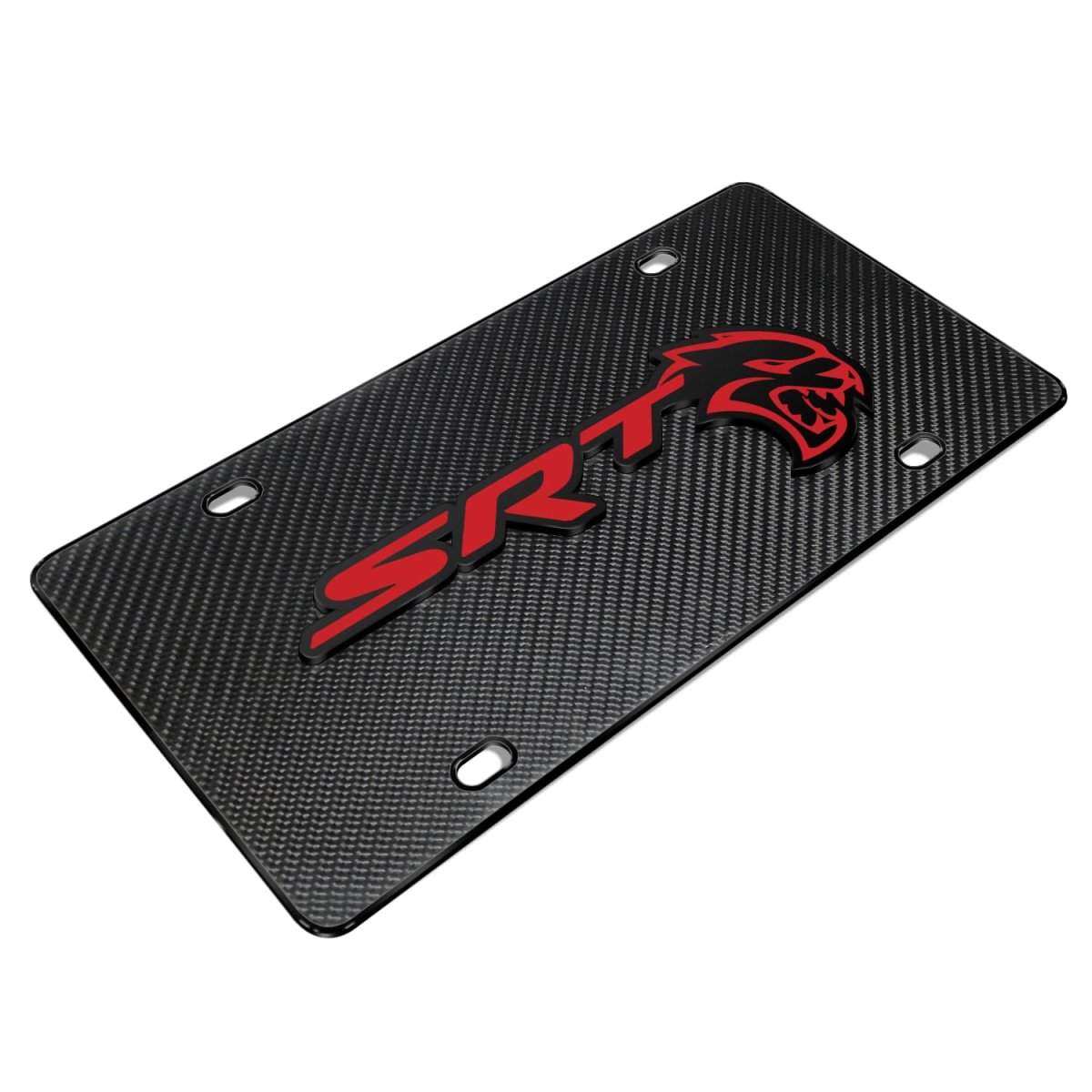 Dodge Srt Hellcat In Red 3d Logo On Real Black Carbon Fiber License Plate