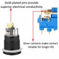 Esupport 12v Car Vehicle Blue Led Light Main Beam Push Button Metal Toggle Switch Socket Plug Wire Latching 19mm Balck Shell