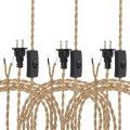 3pcs 12ft 18 2 Twisted Cloth Covered Lamp Cord Vintage Fabric Electrical Wire With Switch Button And Plug Stripped Ends Ready 