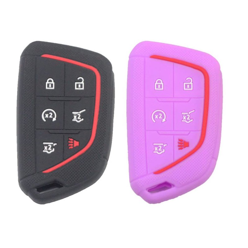 2pcs Silicone Remote Smart Key Fob Case Cover For Cadillac Escalade 2021 2022 2023 6 Buttons Rubber Protector Holder Black