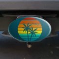 Sunset With Palm Trees Graphic Oval Tow Trailer Hitch Cover Plug Insert