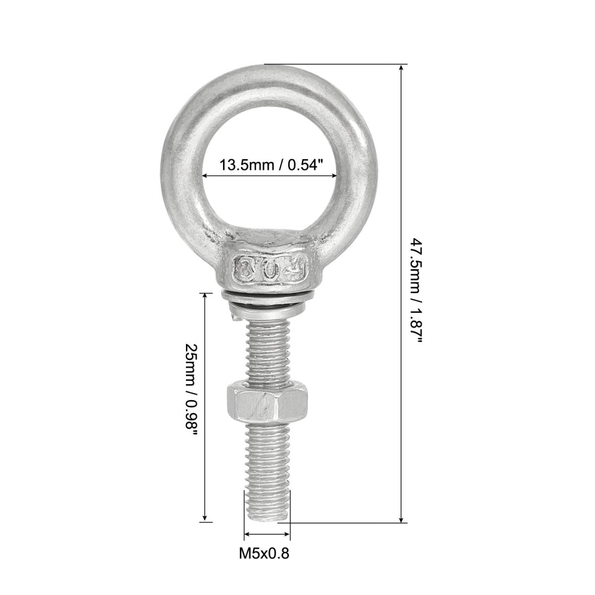 M5 25 3 16 X0 98 Stainless Steel Eye Bolts Threaded Screw Eyebolt Shoulder Ring With Nuts Washers For Lifting Hanging 2 Set