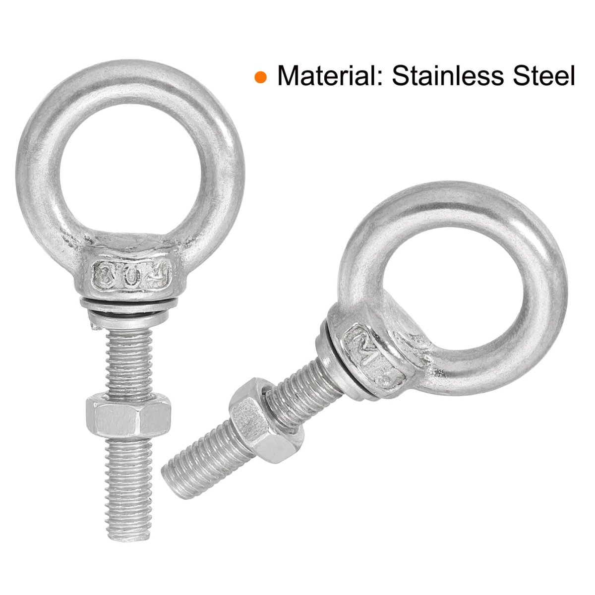M5 25 3 16 X0 98 Stainless Steel Eye Bolts Threaded Screw Eyebolt Shoulder Ring With Nuts Washers For Lifting Hanging 2 Set