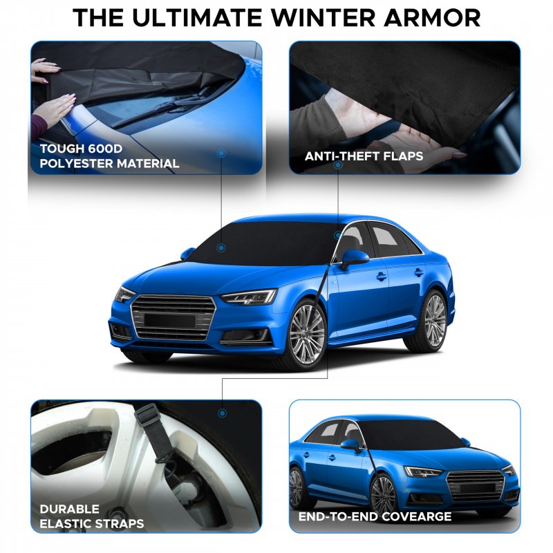 Econour Windshield Snow Cover For Cars Upgraded Trapezoidal Shape Designed With Adjustable Hook Windproof Protection Winter