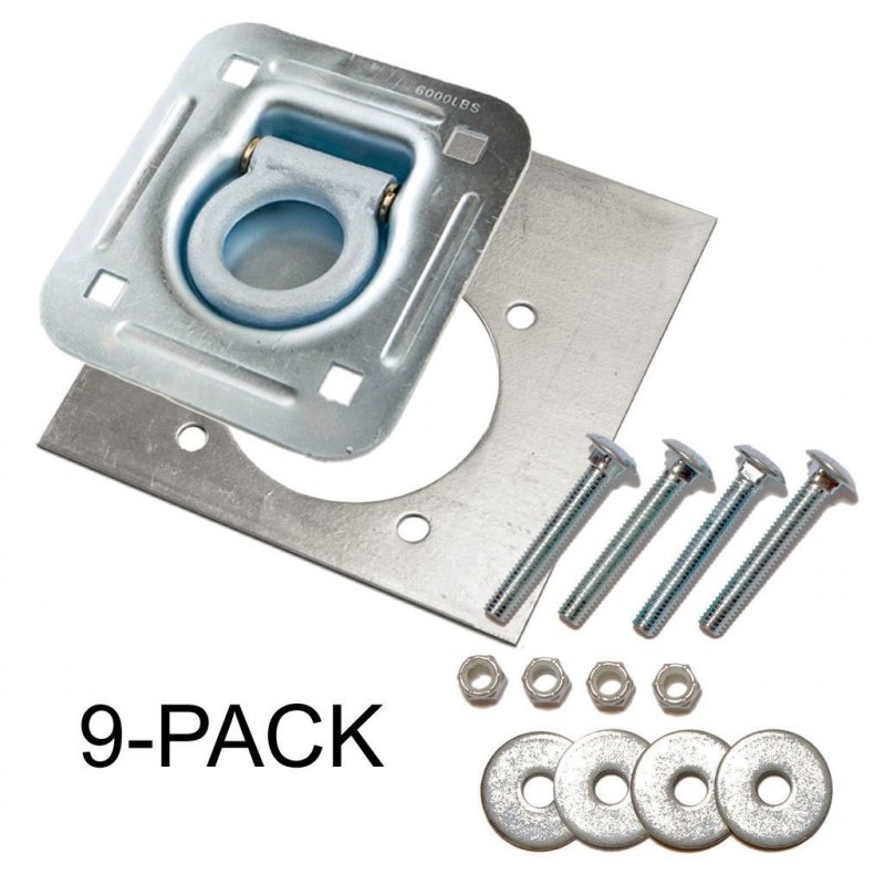 Farm Tough Tools D-ring Recessed 6 000 Lb Tie Down And Backing Plate W 2-1 2 Hardware 9-pack
