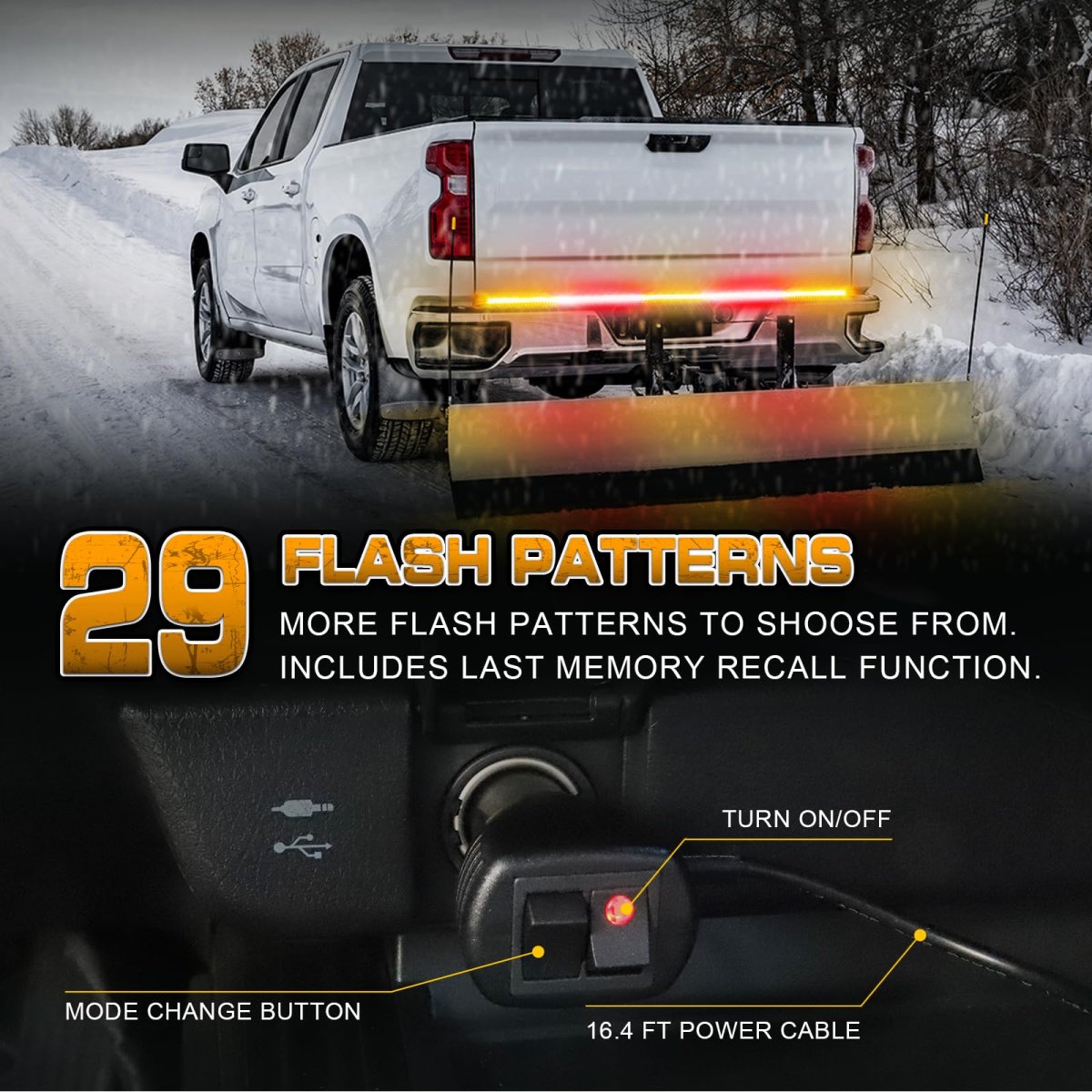 Xridonsen 60 Inch Amber Red Truck Tailgate Strobe Lights Strip 360 Led Tail Light Bar Flashing Warning Hazard Safety Rear