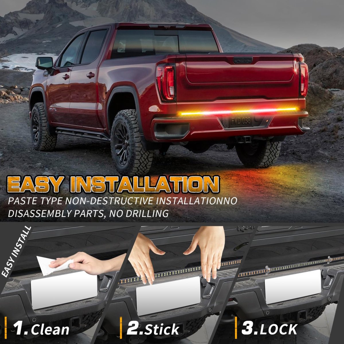 Xridonsen 60 Inch Amber Red Truck Tailgate Strobe Lights Strip 360 Led Tail Light Bar Flashing Warning Hazard Safety Rear