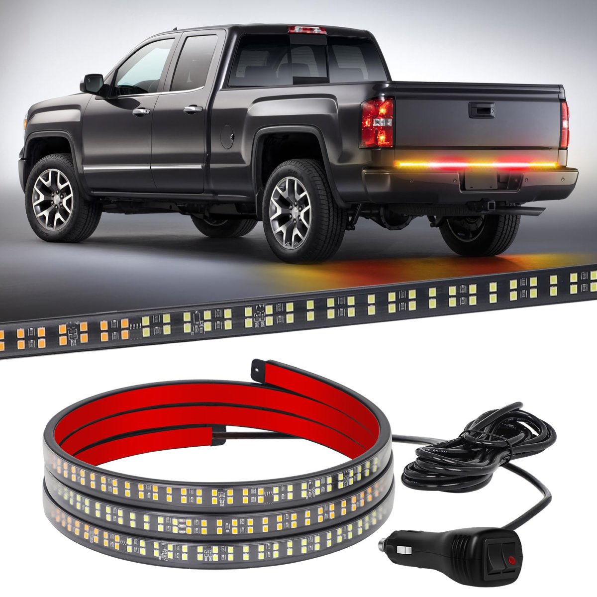 Xridonsen 60 Inch Amber Red Truck Tailgate Strobe Lights Strip 360 Led Tail Light Bar Flashing Warning Hazard Safety Rear