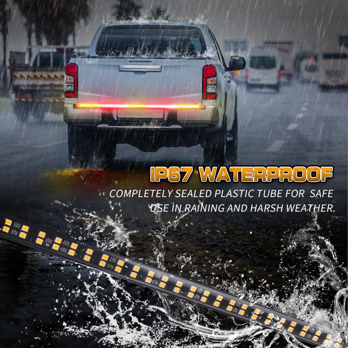 Xridonsen 60 Inch Amber Red Truck Tailgate Strobe Lights Strip 360 Led Tail Light Bar Flashing Warning Hazard Safety Rear