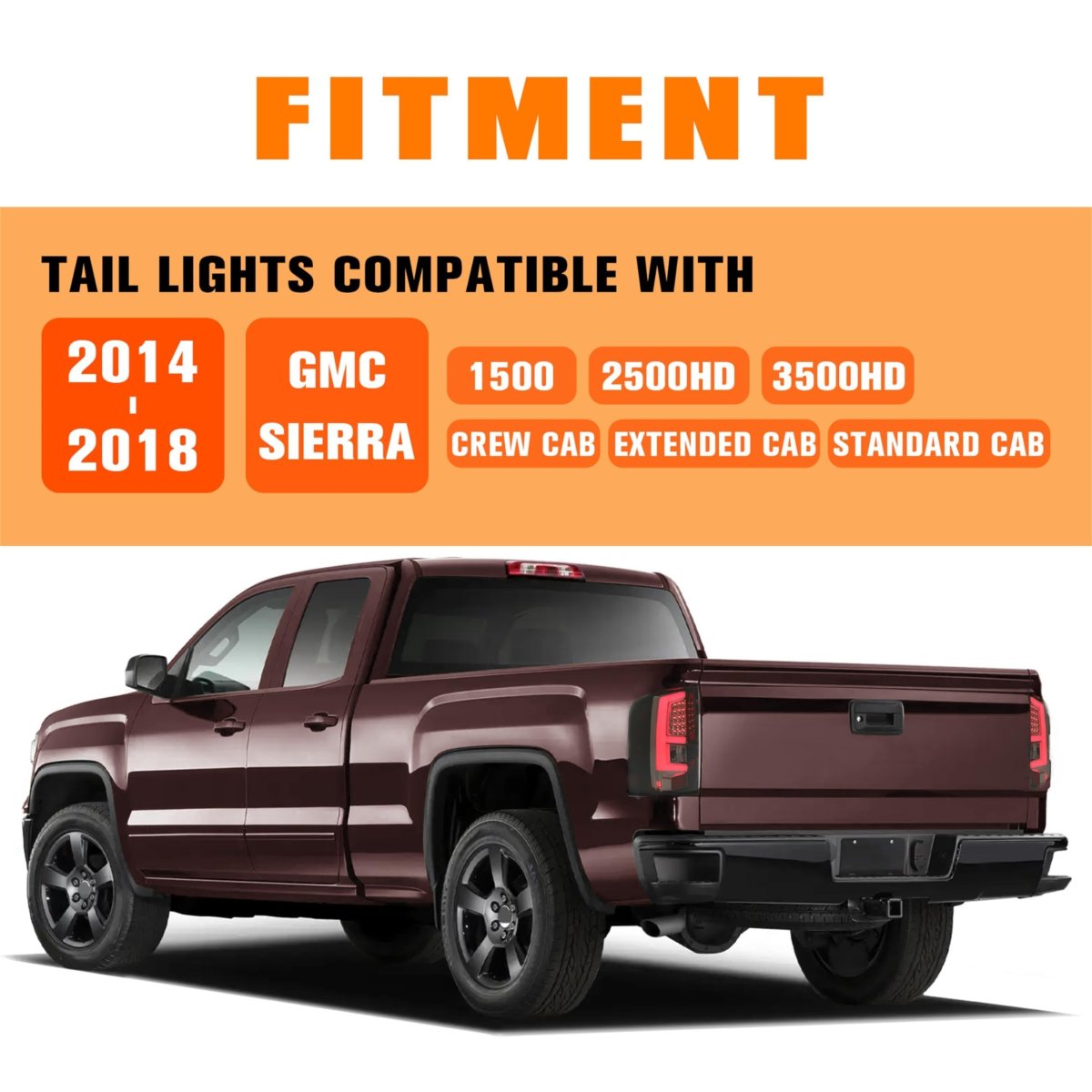 Tail Light For 2014-2018 Gmc Sierra 1500 2500hd 3500hd Pickup Truck Led Tube Bar Stop Brake Lamps Lh Rh Lamp Black Housing