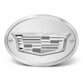 Ipick Image Made For Cadillac 3d Crest Logo In Silver On Brush Plate Oval Billet Aluminum 2-inch Tow Hitch Cover