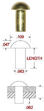 16 Dia X 2 Length Brass Solid Round Head Rivet Plain Finish Pack Of 1 4lb Approximately 450 Pieces