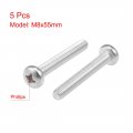 Uxcell M8x55mm Machine Screws Pan Phillips Cross Head Screw 304 Stainless Steel Fasteners Bolts 5pcs