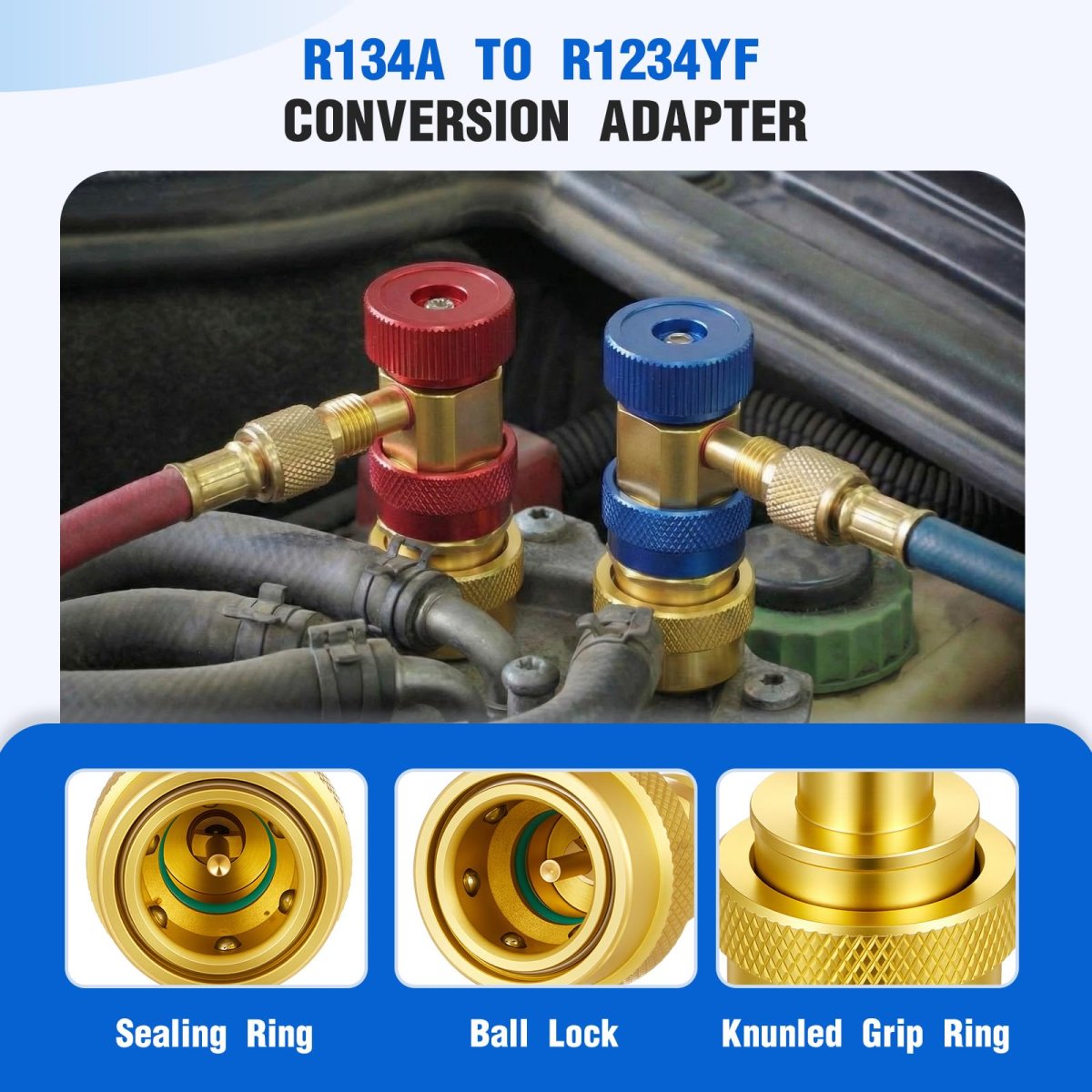 R1234yf Adapter Kit R134a Quick Couplers High Low Connector Brass Car Ac Evacuation Recharging Fittings For Auto Air