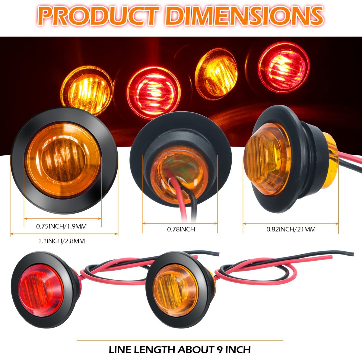 50 Pieces 3 4 In Round Led Side Marker Lights 12v Waterproof Ip68 Indicator Lamps Yellow And Red For Truck Trailer Lorry Bus